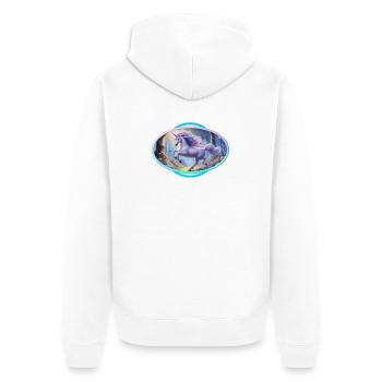 Zartes Einhorn im Magischen Wald - Unisex Premium Bio Zip Hoodie - Weiß - Hinten - Thijin (182cm)