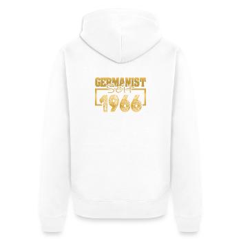Studied in 1966 - Unisex Premium Organic Zip Hoodie - white - Back - Thijin (182cm)