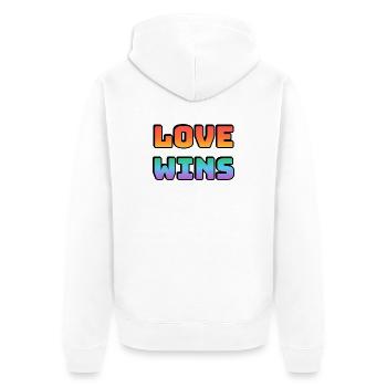 L’amour gagne des lettres arc-en-ciel dégradées - Veste à capuche bio Premium Unisexe - blanc - Dos - Thijin (182cm)