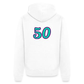 50. 50 ANS. 50e ANNIVERSAIRE. ANNIVERSAIRE 50 ANS. - Veste à capuche bio Premium Unisexe - blanc - Dos - Thijin (182cm)