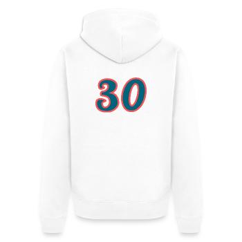 30. 30 ANS. 30e ANNIVERSAIRE. ANNIVERSAIRE 30 ANS. - Veste à capuche bio Premium Unisexe - blanc - Dos - Thijin (182cm)