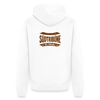 St. Pauli Stadion Fan Hoodie, T-shirt, Tasche, Cap - Unisex Premium Bio Zip Hoodie - Weiß - Hinten - Thijin (182cm)