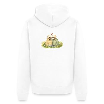 Cozy Skelett Paar auf Blumenwiese – Nähe - Unisex Premium Bio Zip Hoodie - Weiß - Hinten - Thijin (182cm)