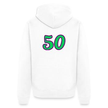 50. 50 YEARS. 50th ANNIVERSARY. 50 YEARS ANNIVERSARY. - Unisex Premium Organic Zip Hoodie - white - Back - Thijin (182cm)