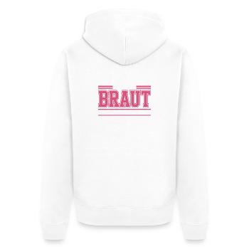 Team Braut Wir Eskalieren Crew Squad JGA Frauen - Unisex Premium Bio Zip Hoodie - Weiß - Hinten - Thijin (182cm)