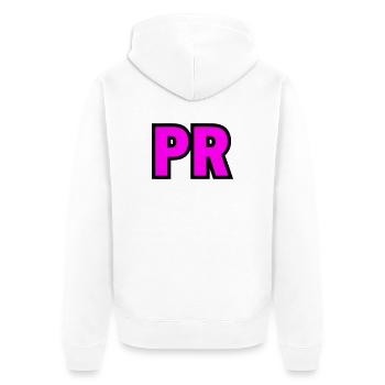 PR Initialen Block Logo - Unisex Premium Bio Zip Hoodie - Weiß - Hinten - Thijin (182cm)