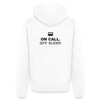 On Call. Off Sleep. - Unisex Premium Bio Zip Hoodie - Weiß - Hinten - Thijin (182cm)