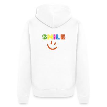 Smile Farbexplosion, Gute Laune Shirt, Statement  - Unisex Premium Bio Zip Hoodie - Weiß - Hinten - Thijin (182cm)
