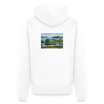 Flusslandschaft mit Wasserfall - Unisex Premium Bio Zip Hoodie - Weiß - Hinten - Thijin (182cm)