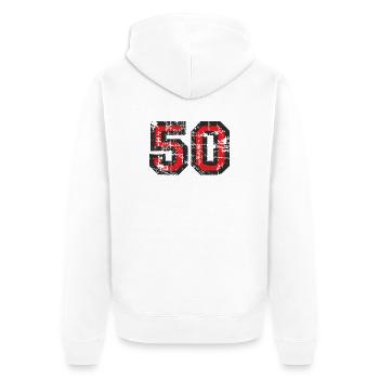 Zahl 50 (Vintage Rot) 50. Geburtstag Nr. 50 - Unisex Premium Bio Zip Hoodie - Weiß - Hinten - Thijin (182cm)
