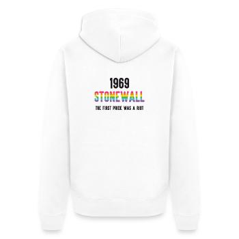 Stonewall 1969 - The First Pride Was A Riot - Unisex Premium Organic Zip Hoodie - white - Back - Thijin (182cm)