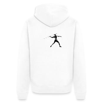 Speerwerfer Silhouette – Sportliches Design - Unisex Premium Bio Zip Hoodie - Weiß - Hinten - Thijin (182cm)