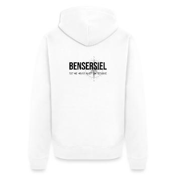 Koordinaten Bensersiel - Unisex Premium Bio Zip Hoodie - Weiß - Hinten - Thijin (182cm)