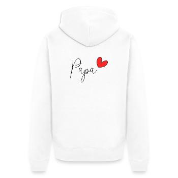 PAPA. VATERTAG. FROHER VATERTAG. ALLES GUTE ZUM GEBURTSTAG. - Unisex Premium Bio Zip Hoodie - Weiß - Hinten - Thijin (182cm)