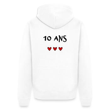 10. 10 JAHRE. 10. JAHRESTAG. 10-JÄHRIGES JUBILÄUM. - Unisex Premium Bio Zip Hoodie - Weiß - Hinten - Thijin (182cm)