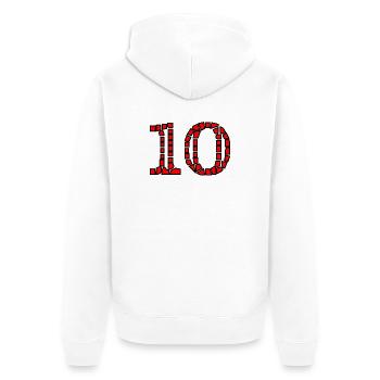 10. 10 YEARS. 10th ANNIVERSARY. 10 YEAR ANNIVERSARY. - Unisex Premium Organic Zip Hoodie - white - Back - Thijin (182cm)