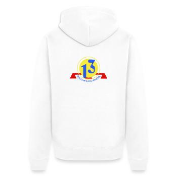 Logo 13 Bouches-du-Rhône - Unisex Premium Bio Zip Hoodie - Weiß - Hinten - Thijin (182cm)