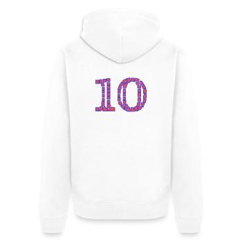 10. 10 YEARS. 10th ANNIVERSARY. 10 YEAR ANNIVERSARY. - Unisex Premium Organic Zip Hoodie - white - Back - Thijin (182cm)