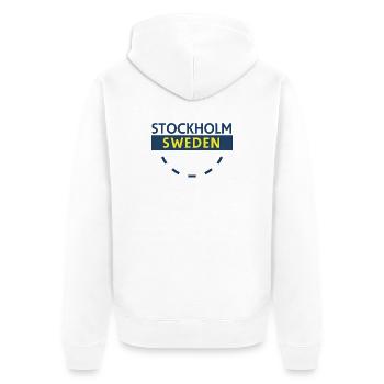 Stockholm Schweden Wortmarke Blau Gelb - Unisex Premium Bio Zip Hoodie - Weiß - Hinten - Thijin (182cm)