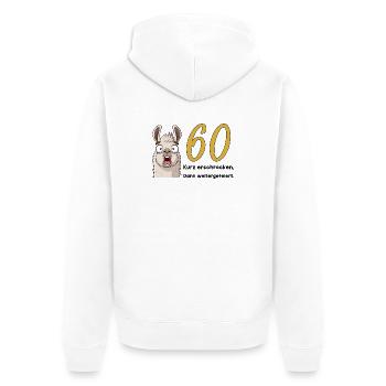 60 Geburtstag – Kurz erschrocken, dann gefeiert - Unisex Premium Bio Zip Hoodie - Weiß - Hinten - Thijin (182cm)