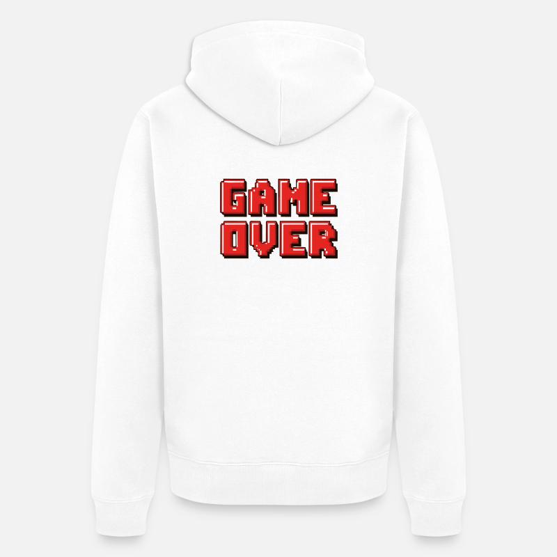 Pixel Game Over Bannière rétro - Veste à capuche bio Premium Unisexe - blanc