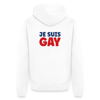 Ich bin schwul - Unisex Premium Bio Zip Hoodie - Weiß - Hinten - Thijin (182cm)