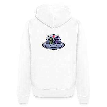 Niedliches Alien-Paar mit Hearts Galactic Romance - Unisex Premium Bio Zip Hoodie - Weiß - Hinten - Thijin (182cm)