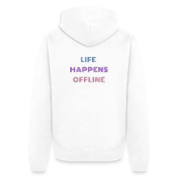 Life Happens Offline - Unisex Premium Bio Zip Hoodie - Weiß - Hinten - Thijin (182cm)