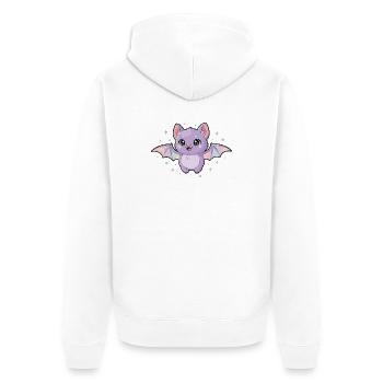 Lila Fledermaus mit Regenbogenflügeln - Unisex Premium Bio Zip Hoodie - Weiß - Hinten - Thijin (182cm)