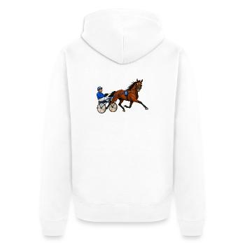 Lachender Traber - Unisex Premium Bio Zip Hoodie - Weiß - Hinten - Thijin (182cm)