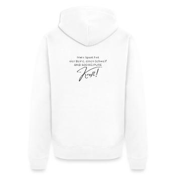 Voltigieren 600 kg Kraft – Pferdesport Geschenk - Unisex Premium Bio Zip Hoodie - Weiß - Hinten - Thijin (182cm)