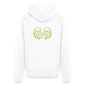 Zwei Bierkrüge Stoßen – Neon Grün - Unisex Premium Bio Zip Hoodie - Weiß - Hinten - Thijin (182cm)