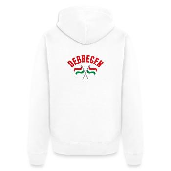 Debrecen Crossed Hungarian Flags  - Unisex Premium Organic Zip Hoodie - white - Back - Thijin (182cm)
