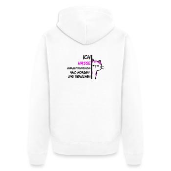 ICH HASSE MORGENMENSCHEN UND MORGEN UND MENSCHEN - Unisex Premium Bio Zip Hoodie - Weiß - Hinten - Thijin (182cm)