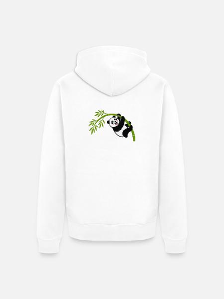 Panda hängt am Bambusbogen - Unisex Premium Bio Zip Hoodie - Weiß