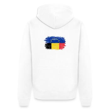 EU Rumänien Flagge Fusion - Unisex Premium Bio Zip Hoodie - Weiß - Hinten - Thijin (182cm)
