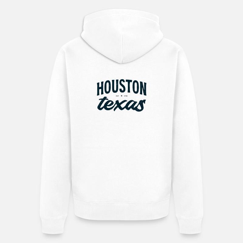 Houston Texas Script Emblem Tee - Unisex Premium Bio Zip Hoodie - Weiß