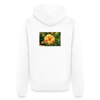 Dahlia, Fleur, Fleur, Jaune, Rouge - Veste à capuche bio Premium Unisexe - blanc - Dos - Thijin (182cm)