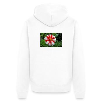 Dahlie weiß rot Blüte ,Blume - Unisex Premium Bio Zip Hoodie - Weiß - Hinten - Thijin (182cm)
