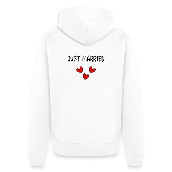 GERADE VERHEIRATET. Junggesellinnenabschied. VALENTINSTAG. PAAR - Unisex Premium Bio Zip Hoodie - Weiß - Hinten - Thijin (182cm)