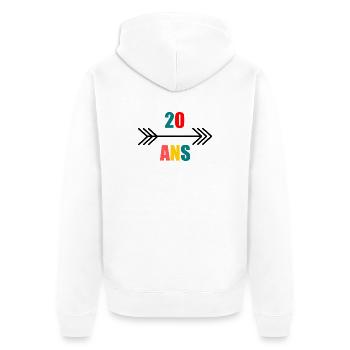 20. 20e ANNIVERSAIRE. ANNIVERSAIRE 20 ANS. 20 ANS. - Veste à capuche bio Premium Unisexe - blanc - Dos - Thijin (182cm)