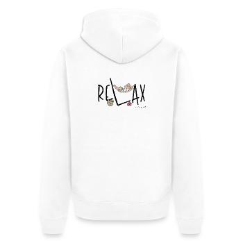 Phil and Paw - Relax - Unisex Premium Bio Zip Hoodie - Weiß - Hinten - Thijin (182cm)