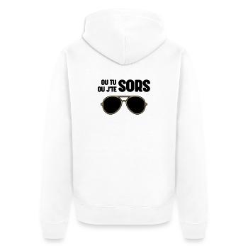 Entweder du gehst raus oder ich bin raus – Claudy Focan - Unisex Premium Bio Zip Hoodie - Weiß - Hinten - Thijin (182cm)