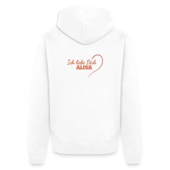 Alisa als Herz - Unisex Premium Bio Zip Hoodie - Weiß - Hinten - Thijin (182cm)