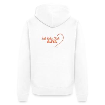 Aliya als Herz - Unisex Premium Bio Zip Hoodie - Weiß - Hinten - Thijin (182cm)