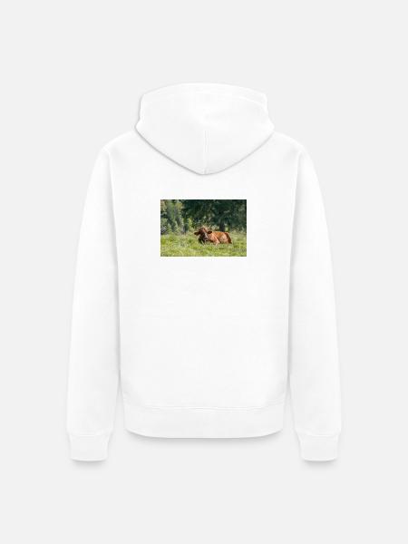 Alpen-Idylle: Kuh auf bayerischer Alm - Unisex Premium Bio Zip Hoodie - Weiß