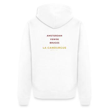 La Canourgue Lozère - Amsterdam - Venise - Bruges - Veste à capuche bio Premium Unisexe - blanc - Dos - Thijin (182cm)