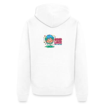 GOOD LUCK - Drippy Happy Face - Have a nice day - Unisex Premium Bio Zip Hoodie - Weiß - Hinten - Thijin (182cm)