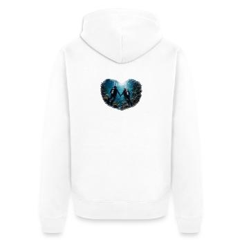 Gemeinsam abtauchen – Taucherpaar im Herzmotiv - Unisex Premium Bio Zip Hoodie - Weiß - Hinten - Thijin (182cm)