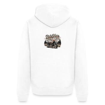 Ride More, Worry Less Motorrad - Unisex Premium Bio Zip Hoodie - Weiß - Hinten - Thijin (182cm)